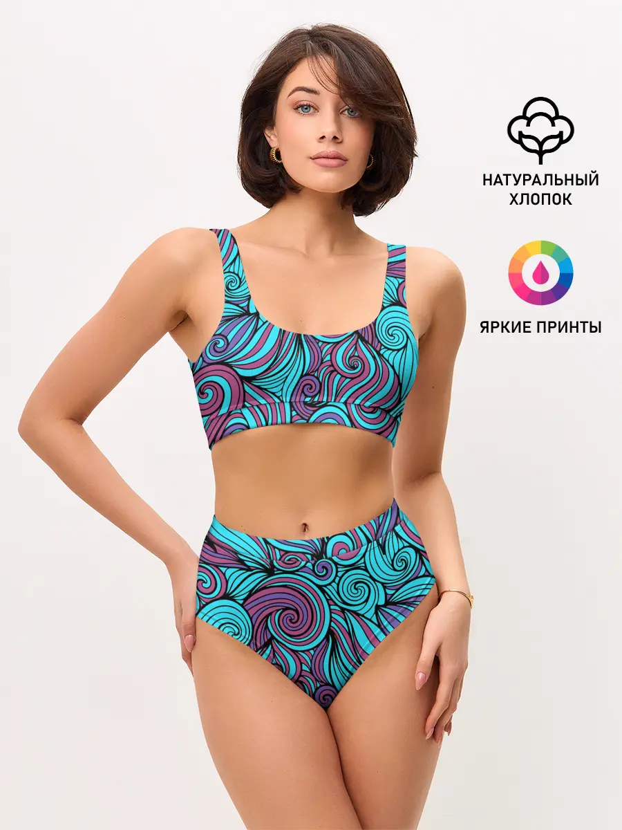 Женские топ и трусы / Синие листья