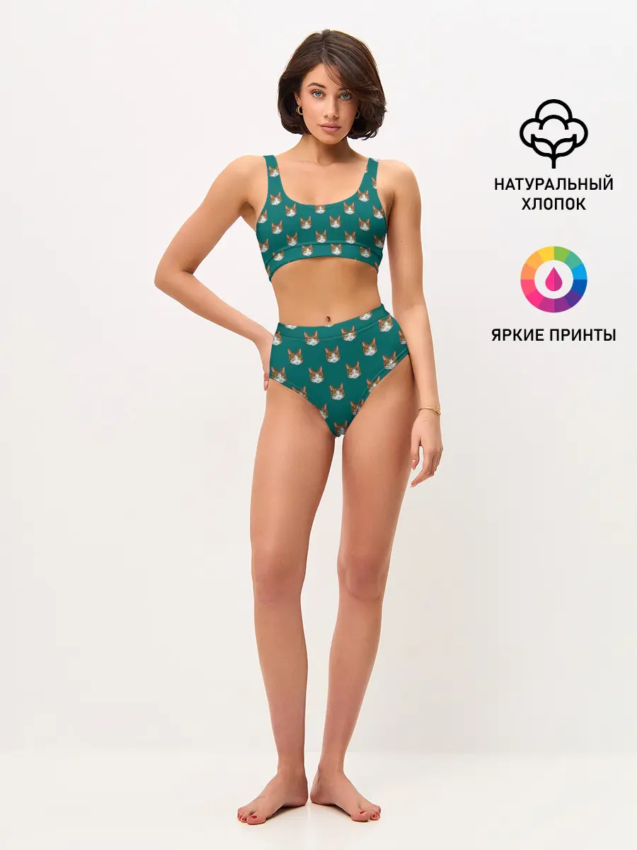 Женские топ и трусы / Рыжий кот паттерн