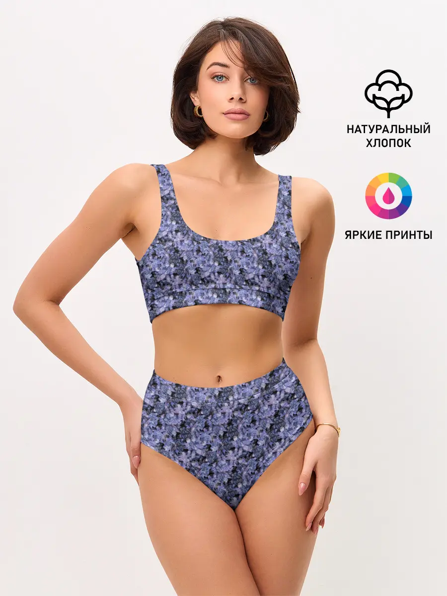 Женские топ и трусы / Сине-фиолетовый цветочный узор