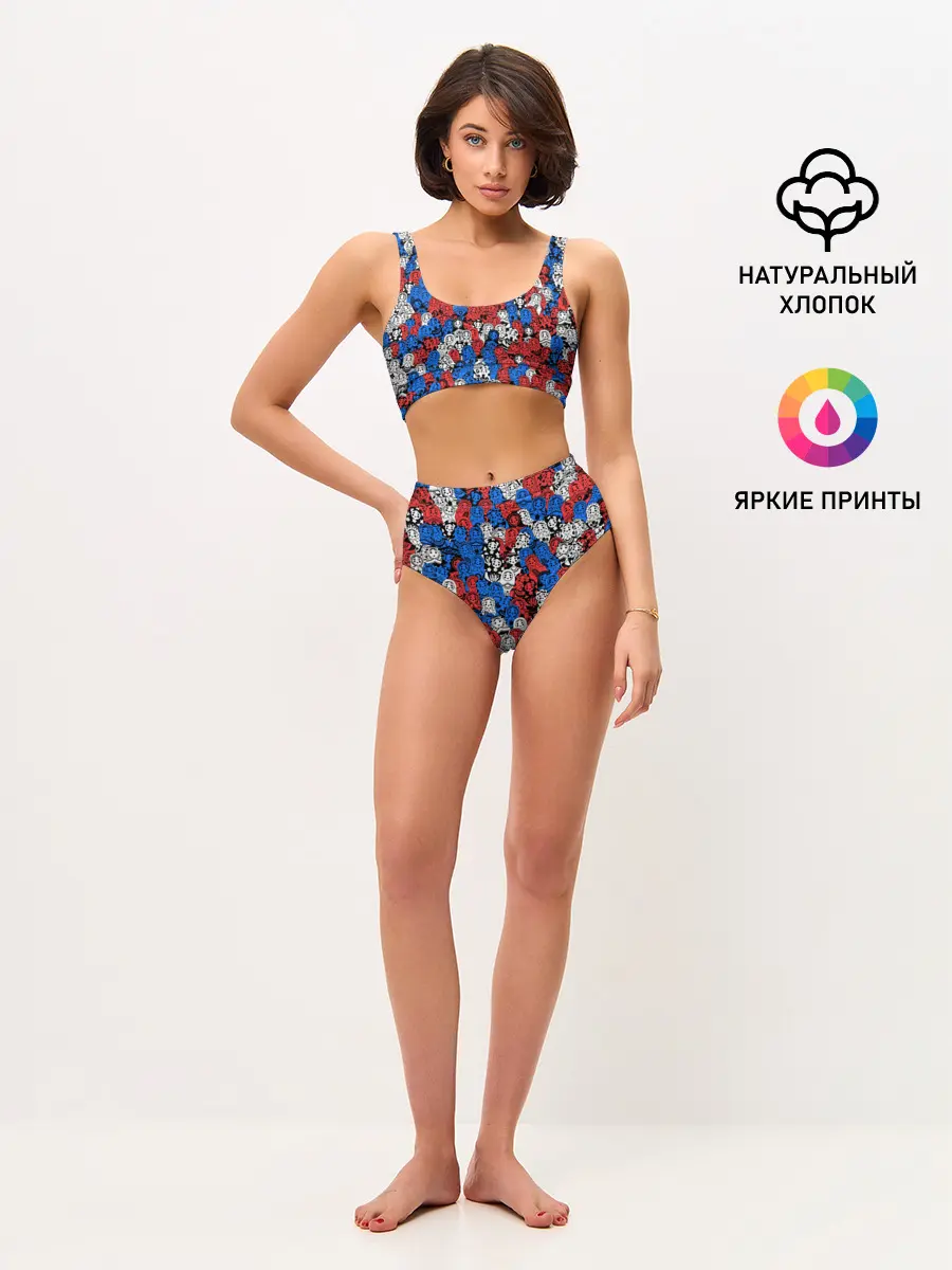 Женские топ и трусы / Бело-сине-красные матрёшки