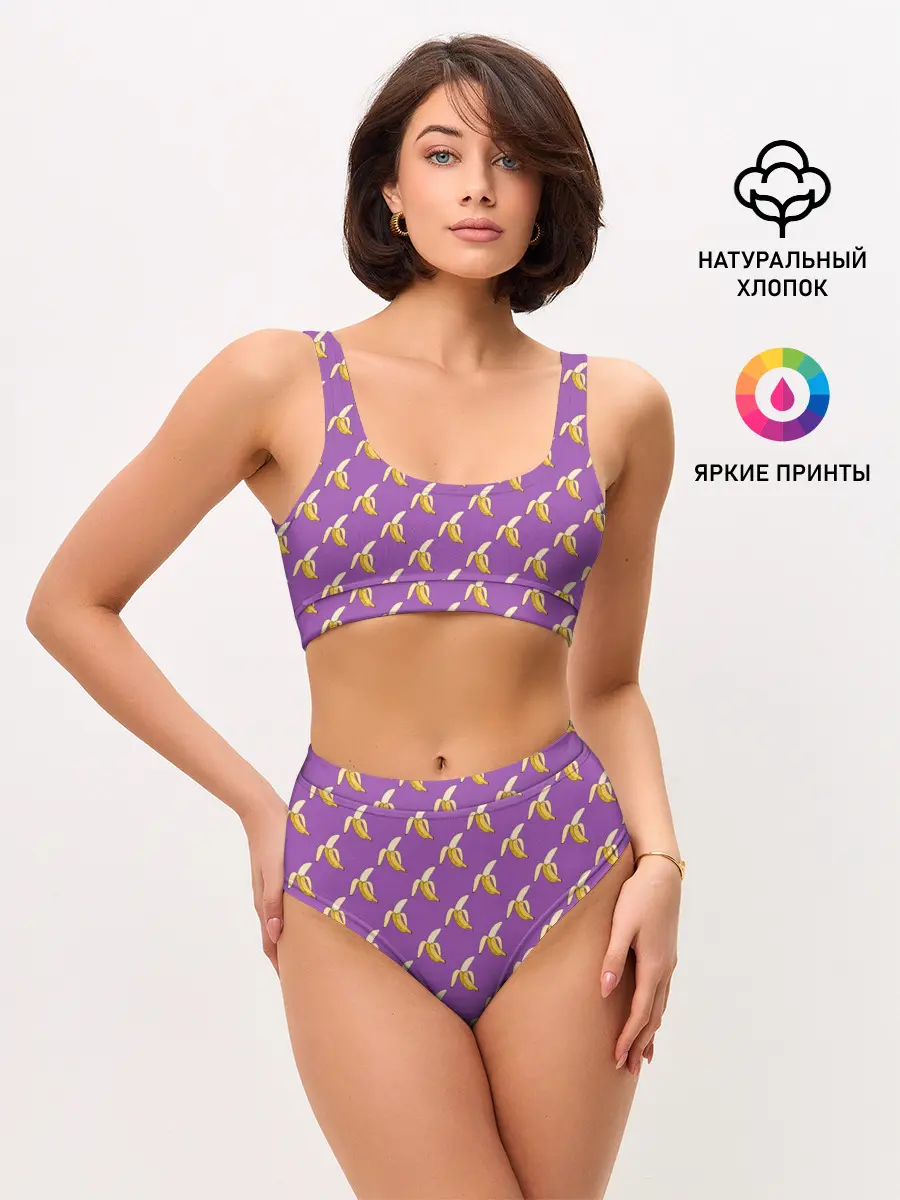 Женские топ и трусы / Бананы на лиловом паттерн
