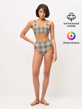 Женские топ и трусы / клетчатый принт в стиле Burberry