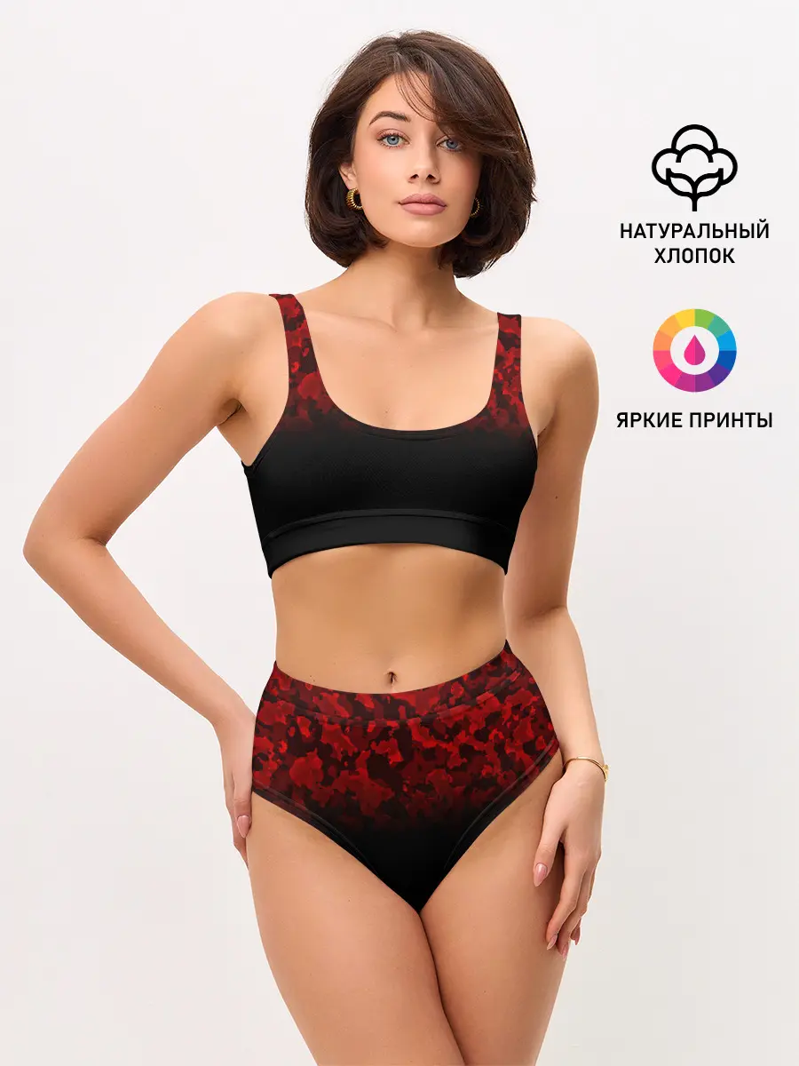 Женские топ и трусы / BLACK RED CAMO | RED MILLITARY