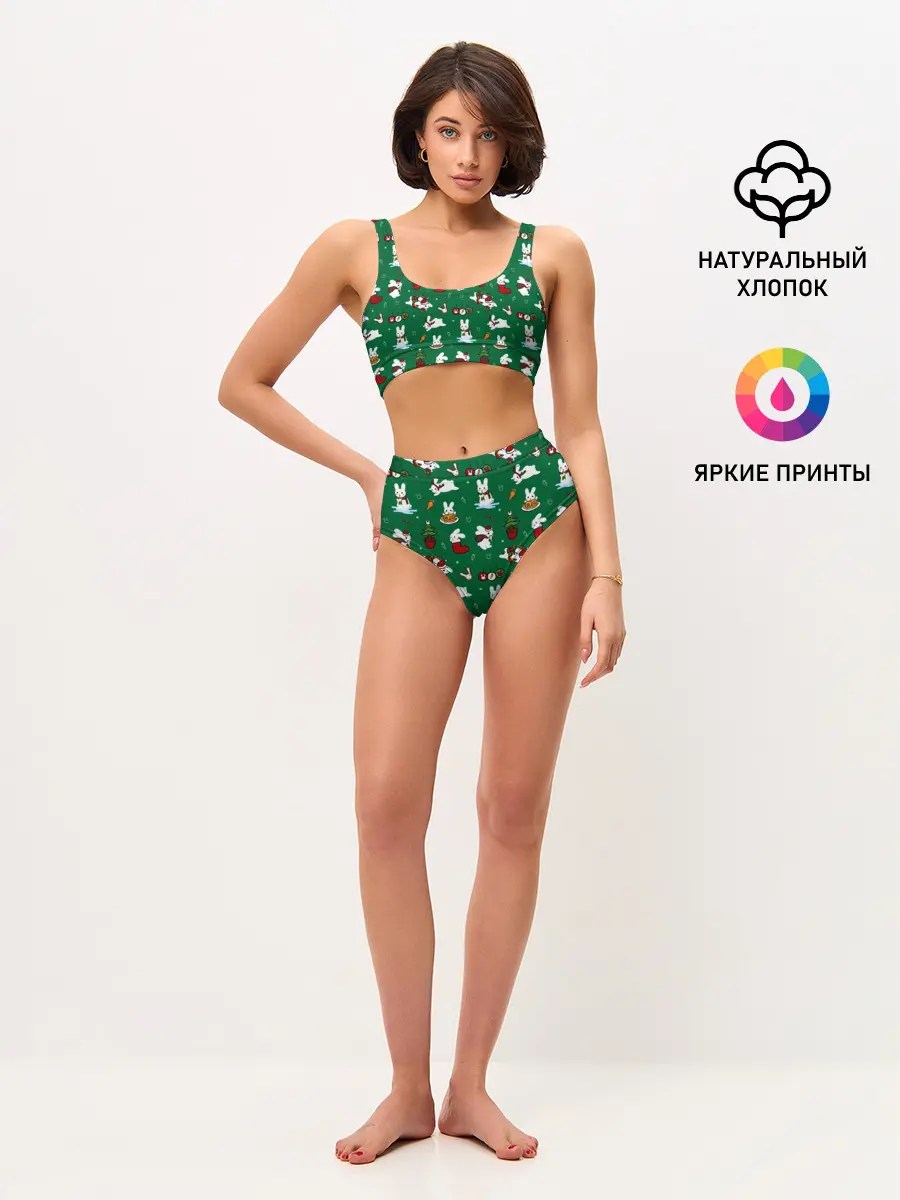 Женские топ и трусы / Новогодний паттерн с зайчиками