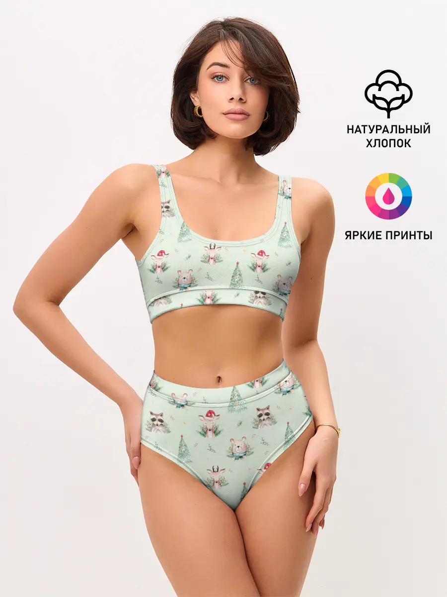 Женские топ и трусы / Олени, медведи и еноты