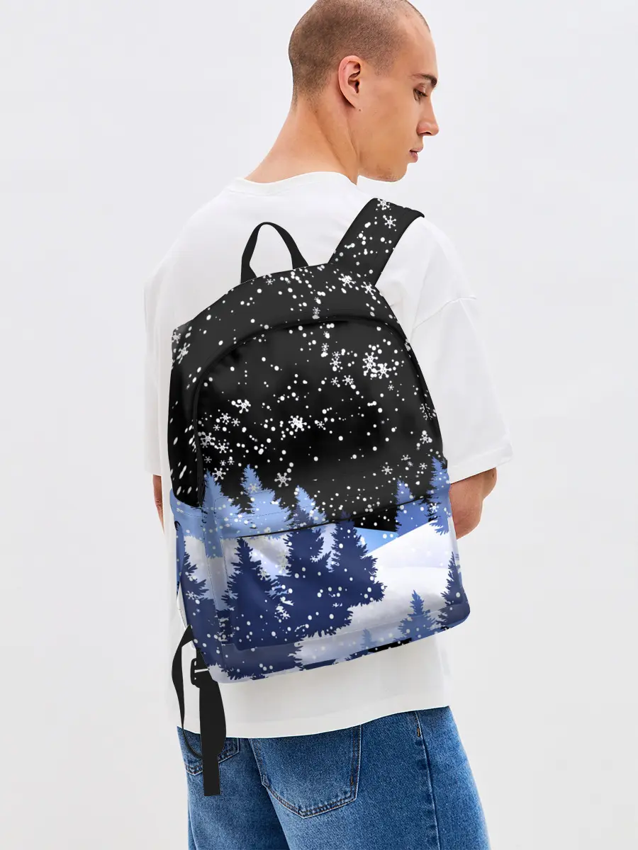 Рюкзак джинсовый / Снежная ночь в зимнем лесу