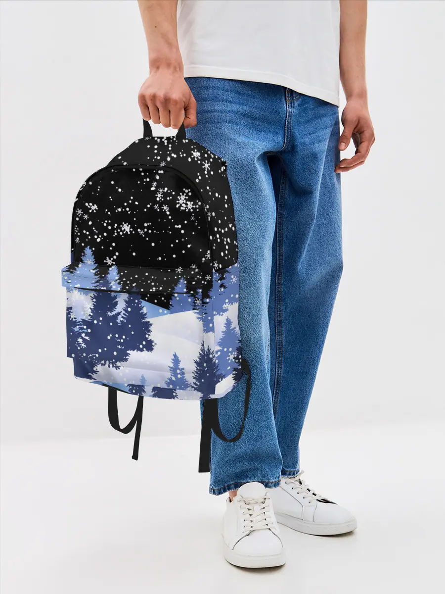 Рюкзак джинсовый / Снежная ночь в зимнем лесу