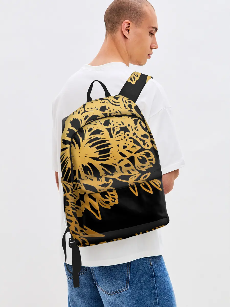 Рюкзак джинсовый / Золотые цветы на белом