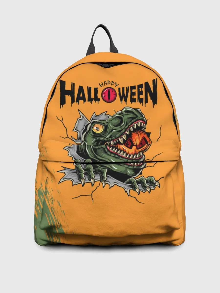 Рюкзак джинсовый / Т-Рекс с тыквой в пасте | Хэллоуин