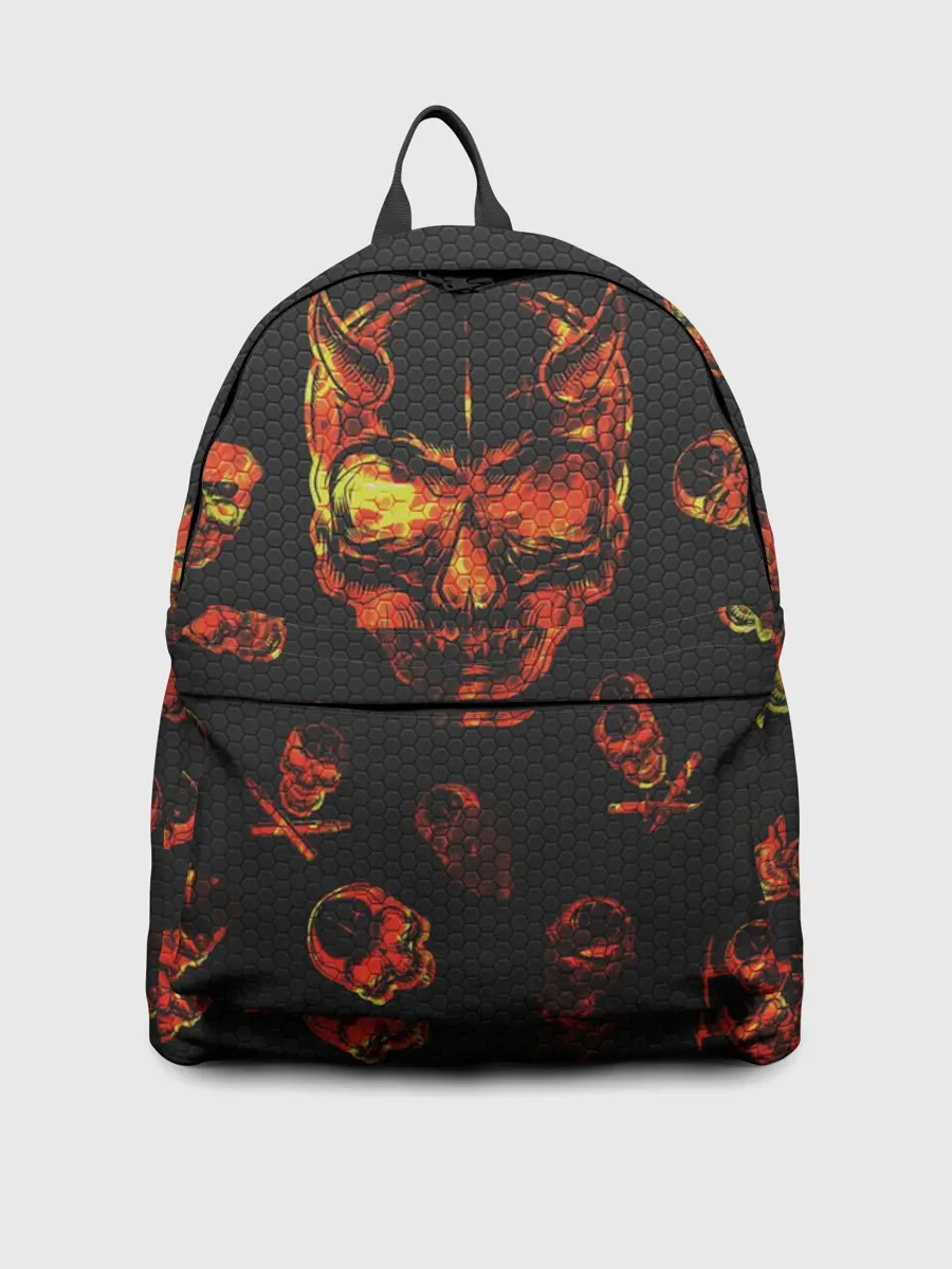 Рюкзак джинсовый / Огненные черепа | Carbon