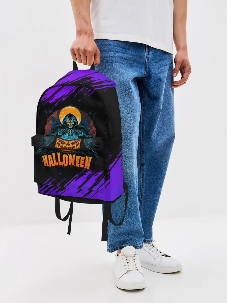 Рюкзак джинсовый / ВЕДЬМА КОЛДУЕТ НАД ТЫКВОЙ