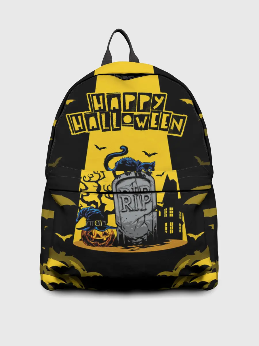 Рюкзак джинсовый / КОТ НА КЛАДБИЩЕ | ХЕЛЛОУИН