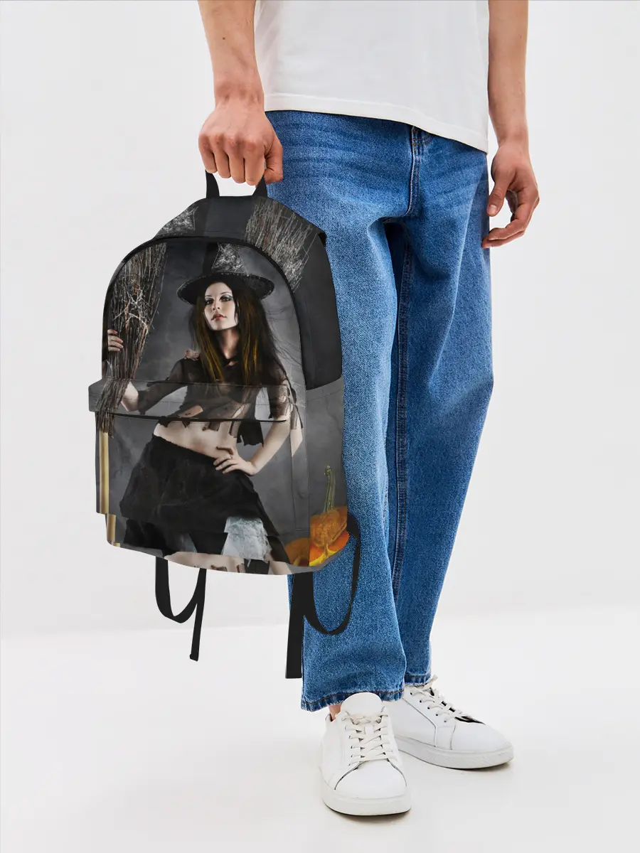 Рюкзак джинсовый / Милая ведьма с метлой
