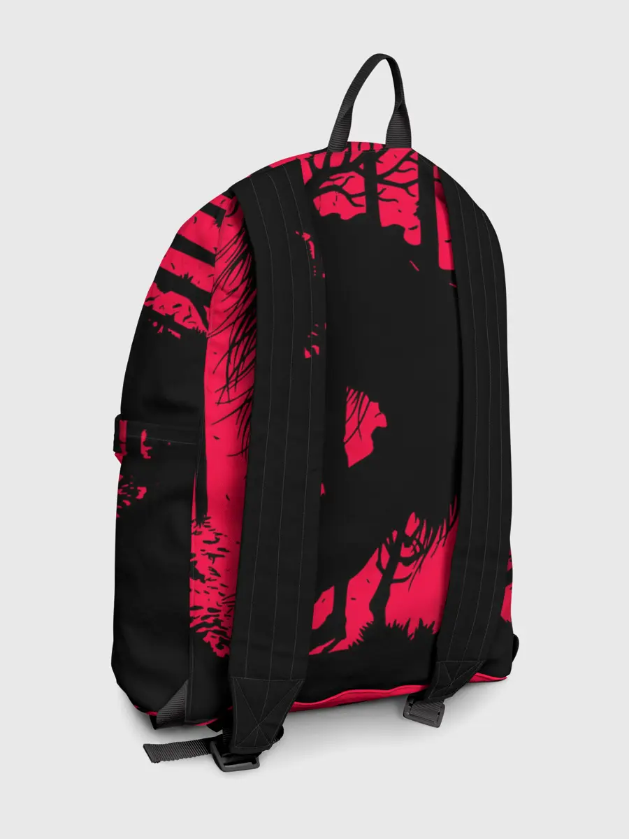 Рюкзак джинсовый / Красный скелет в диком лесу