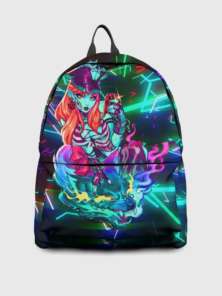 Рюкзак джинсовый / Неоновая ведьма с волком