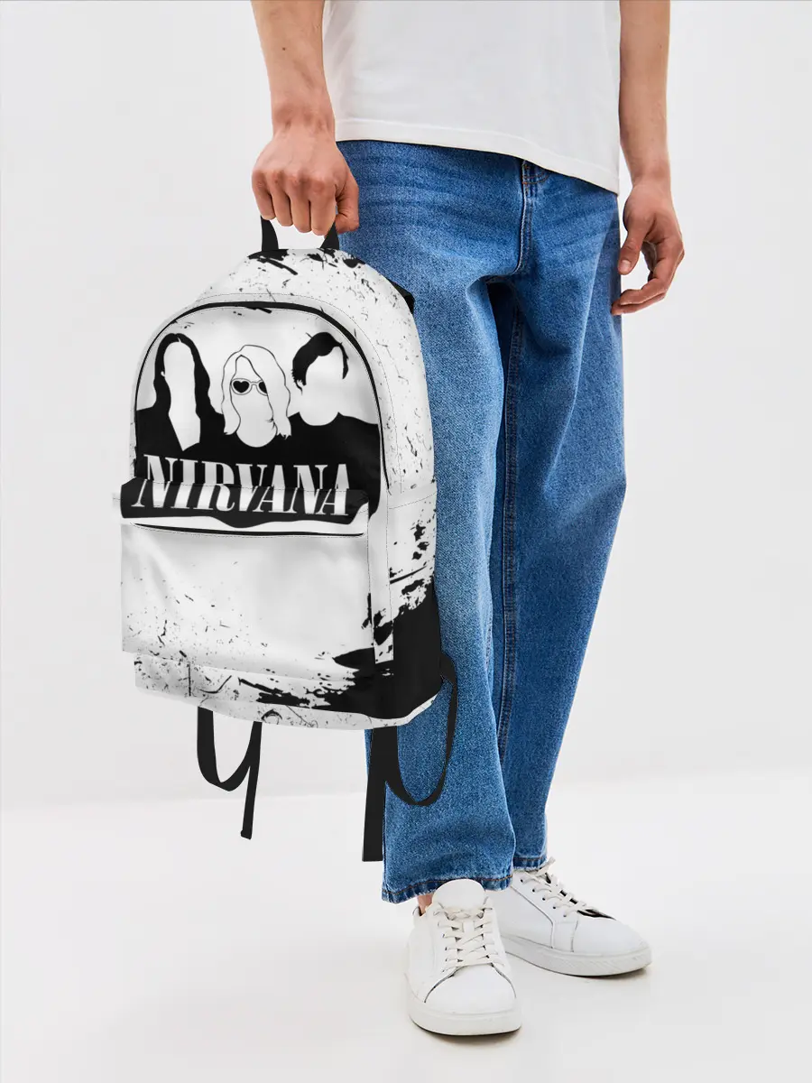 Рюкзак джинсовый / Нирвана Рок Группа Гранж ЧБ | Nirvana
