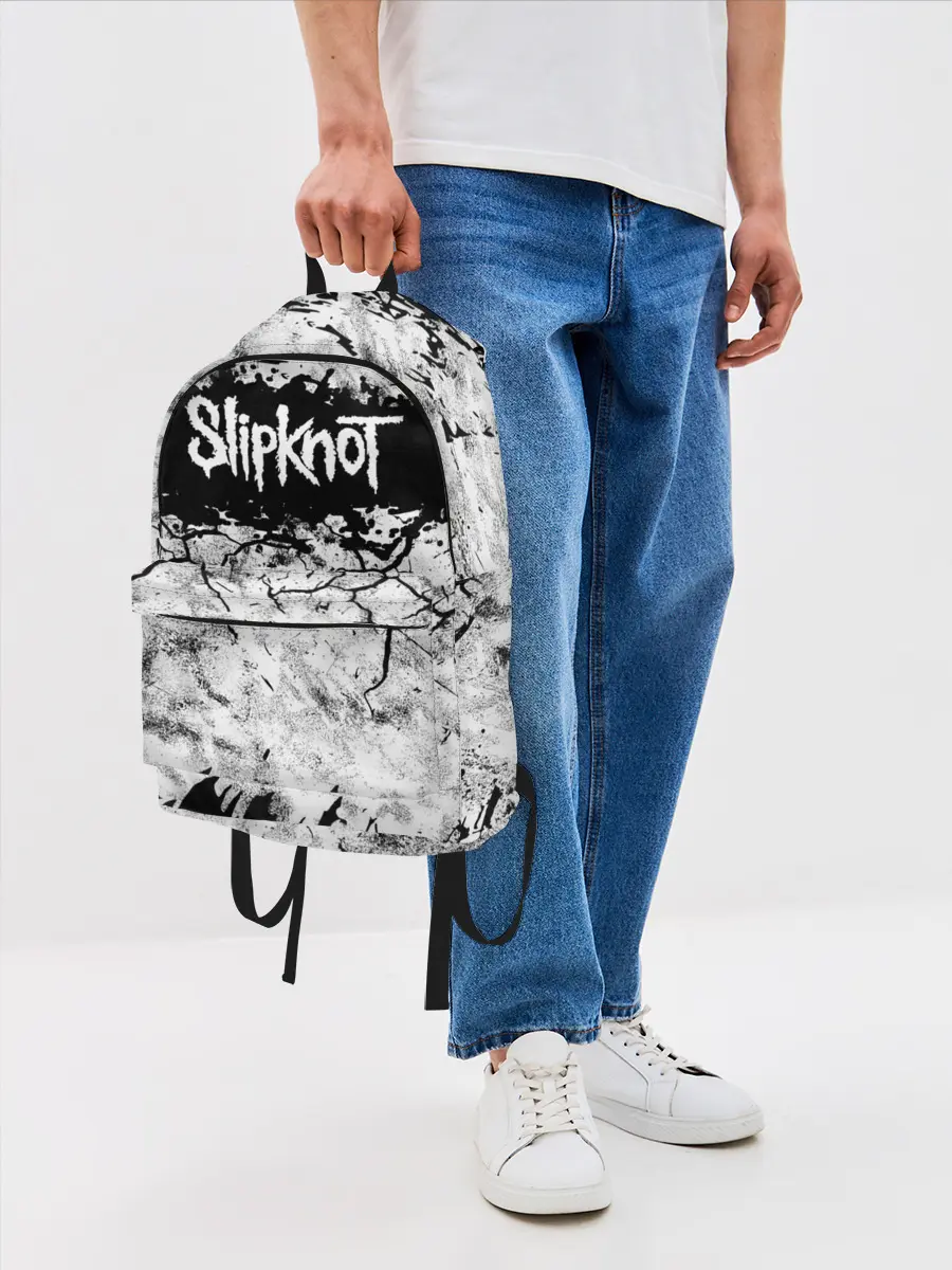 Рюкзак джинсовый / Надпись Слипкнот Рок Группа ЧБ | Slipknot