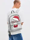 Рюкзак джинсовый / Белый тигр в шапке Санты