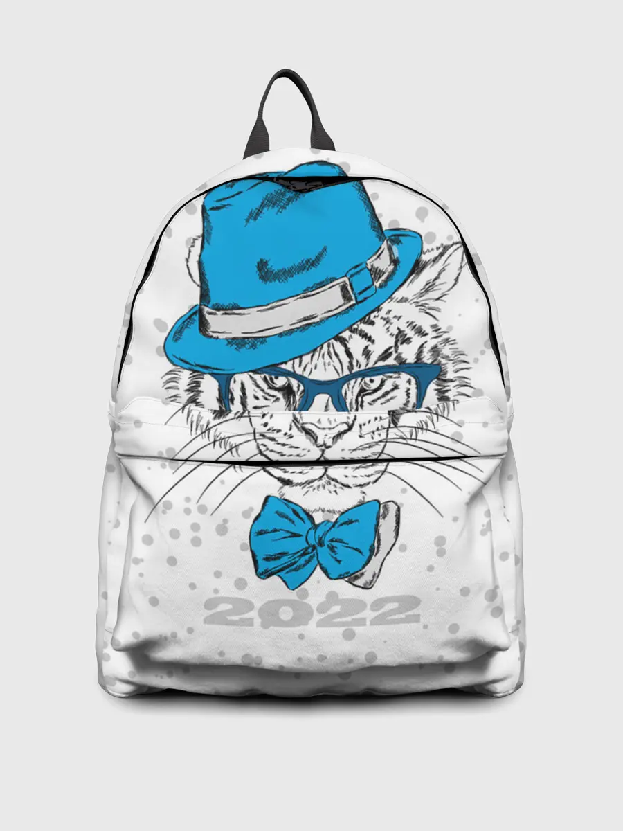 Рюкзак джинсовый / Белый тигр в синей шляпе