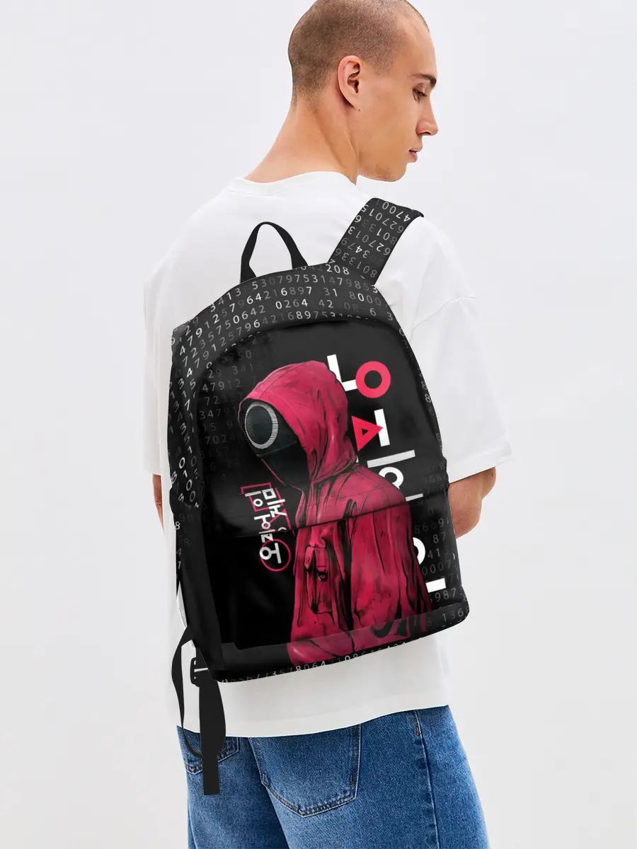 Рюкзак джинсовый / ИГРА В КАЛЬМАРА, СТРАЖ КРУГ / БИНАРНЫЙ КОД