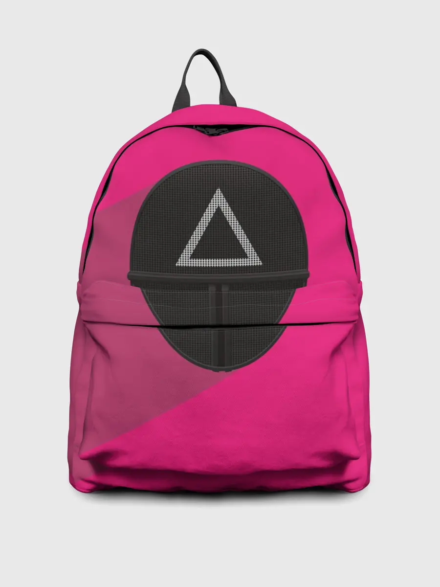 Рюкзак джинсовый / ИГРА В КАЛЬМАРА МАСКА ТРЕУГОЛЬНИК С ТЕНЬЮ