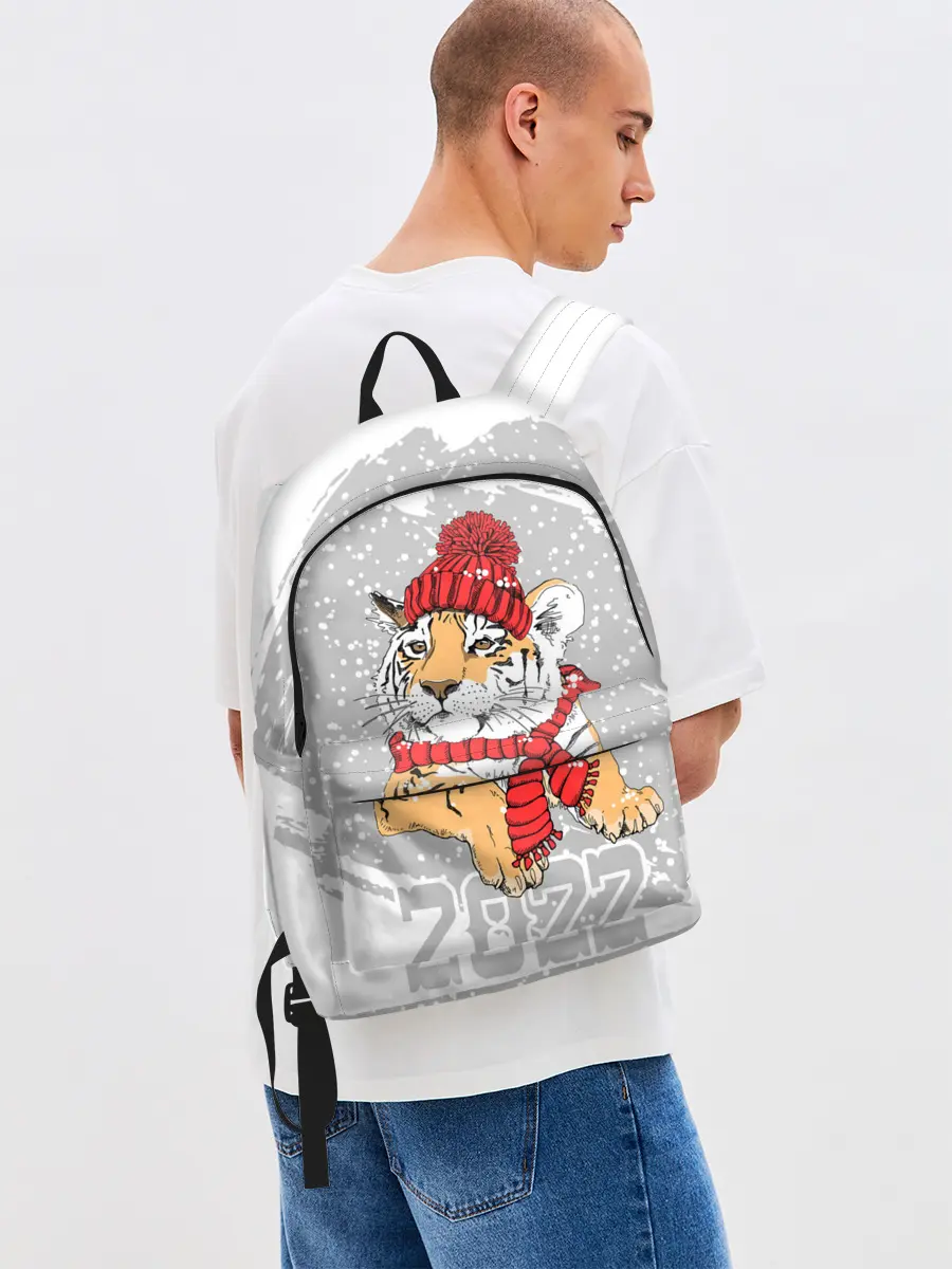 Рюкзак джинсовый / Тигр в красной шапке