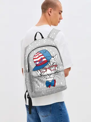 Рюкзак джинсовый / Крутой белый тигр