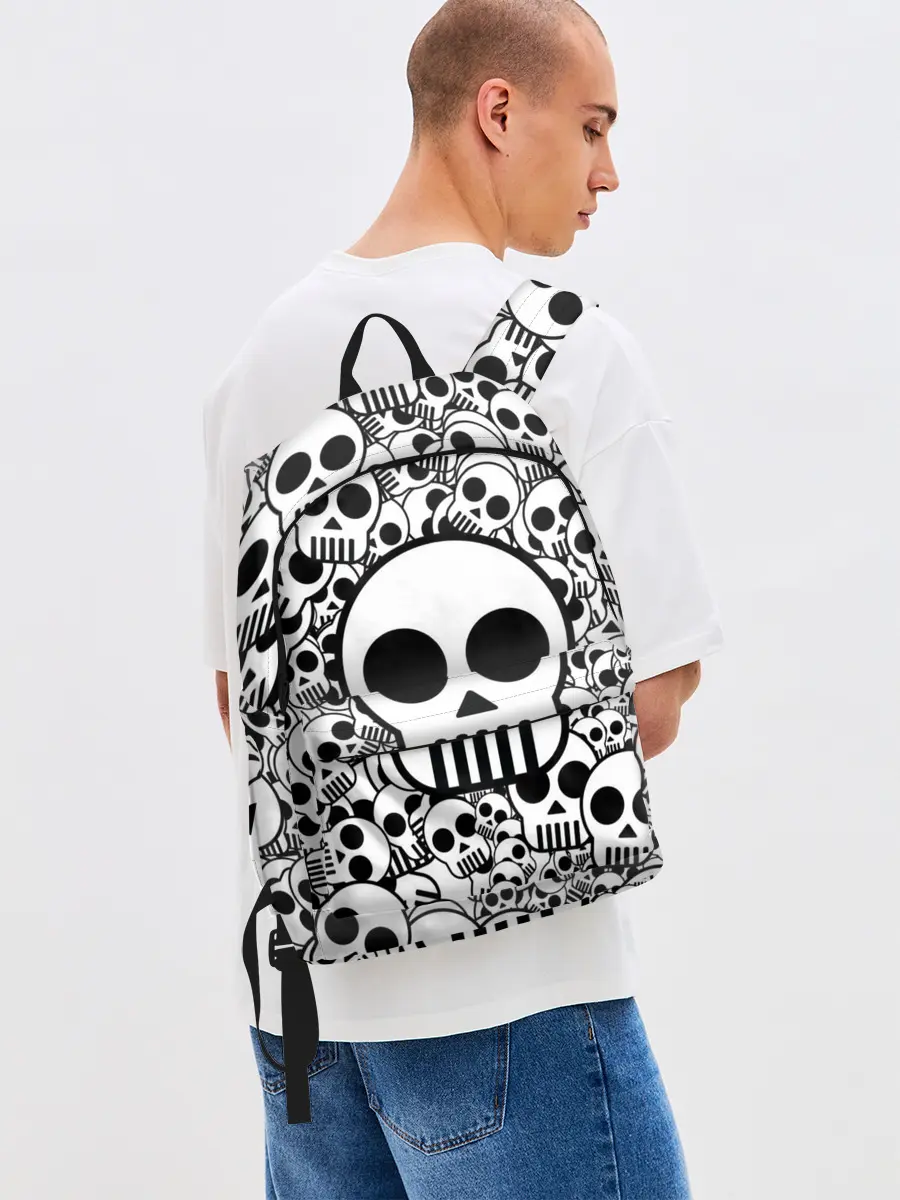 Рюкзак джинсовый / черепа чб