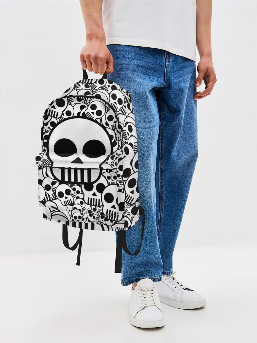 Рюкзак джинсовый / черепа чб