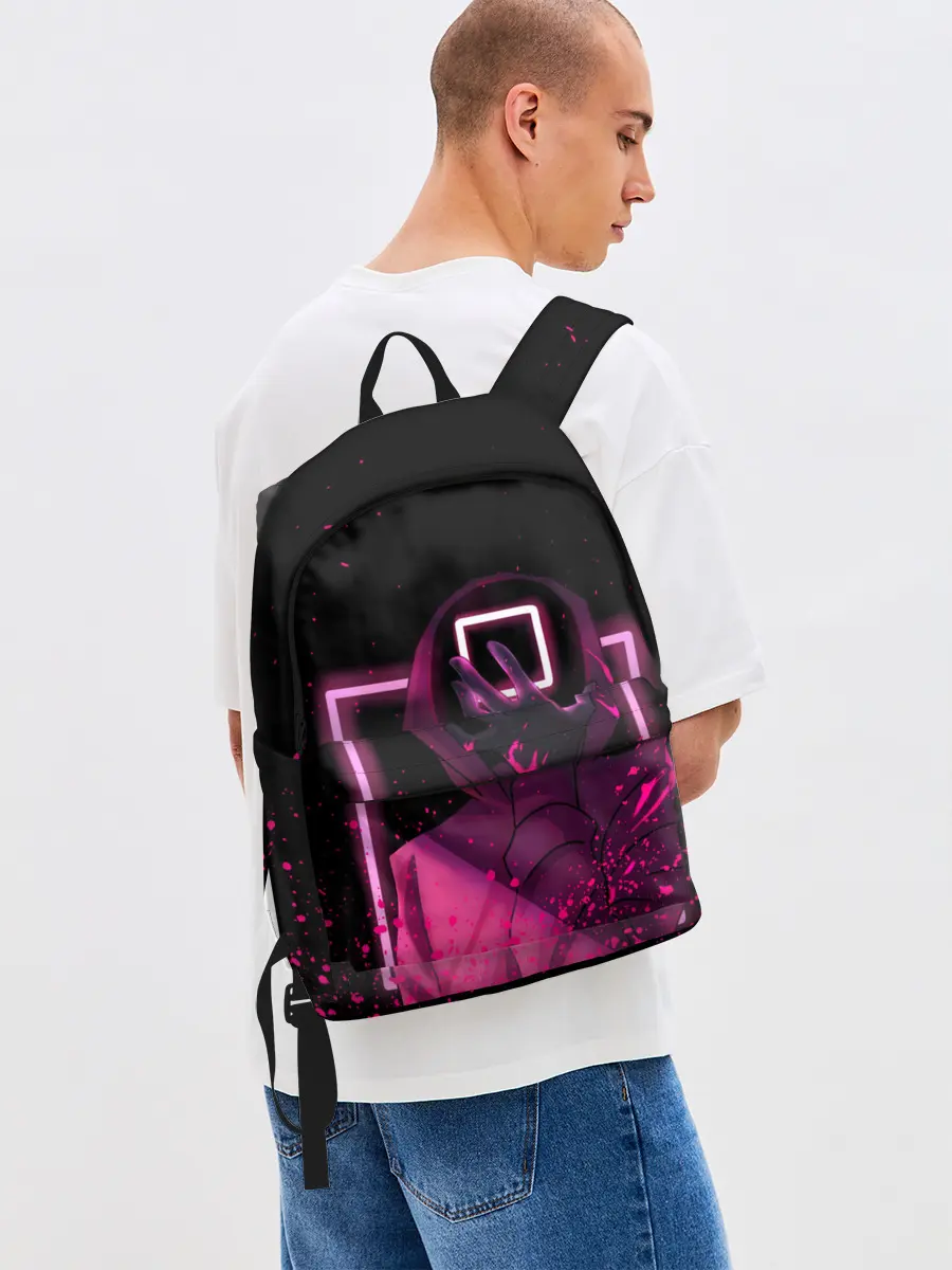 Рюкзак джинсовый / ИГРА В КАЛЬМАРА НЕОН, СТРАЖ КВАДРАТ 029