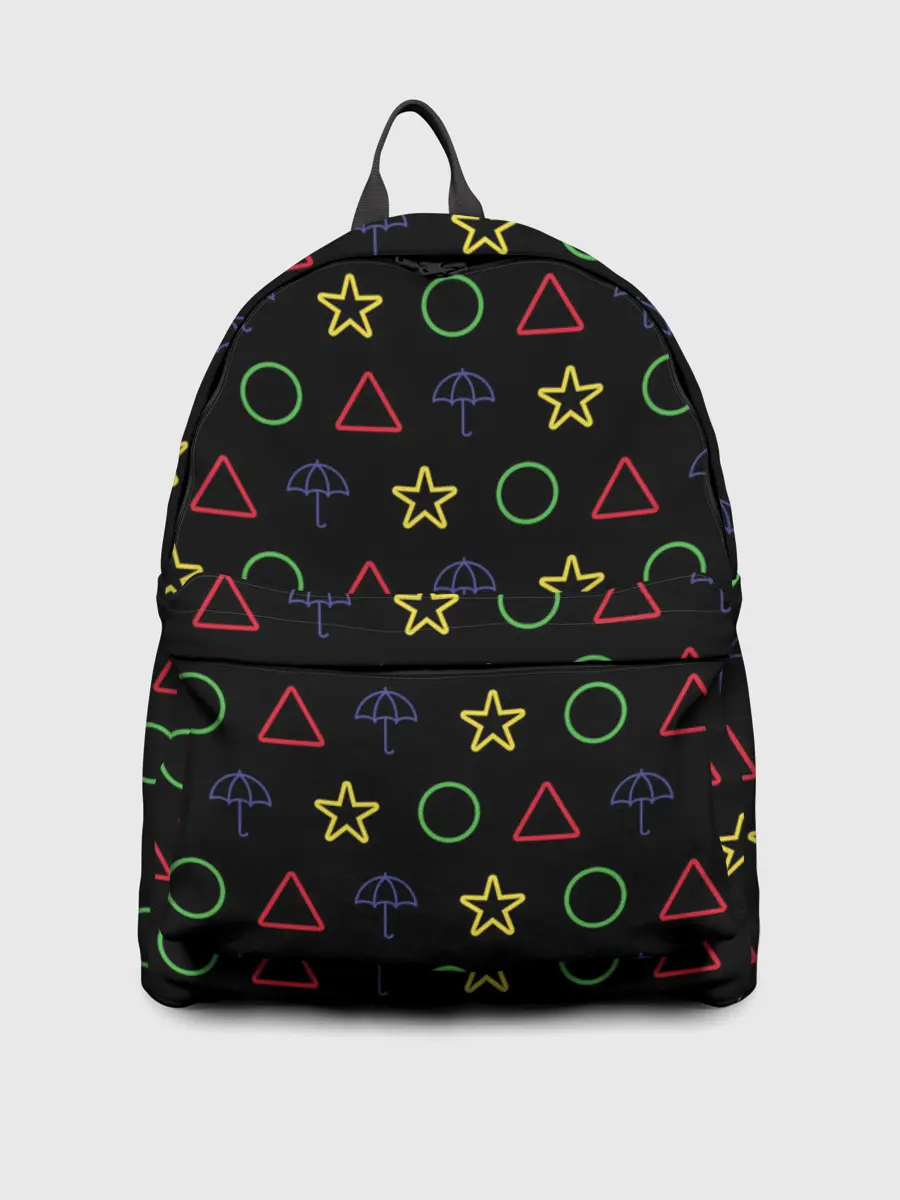 Рюкзак джинсовый / ИГРА В КАЛЬМАРА, ФИГУРКИ ИГРЫ, ПЕЧЕНЬЕ