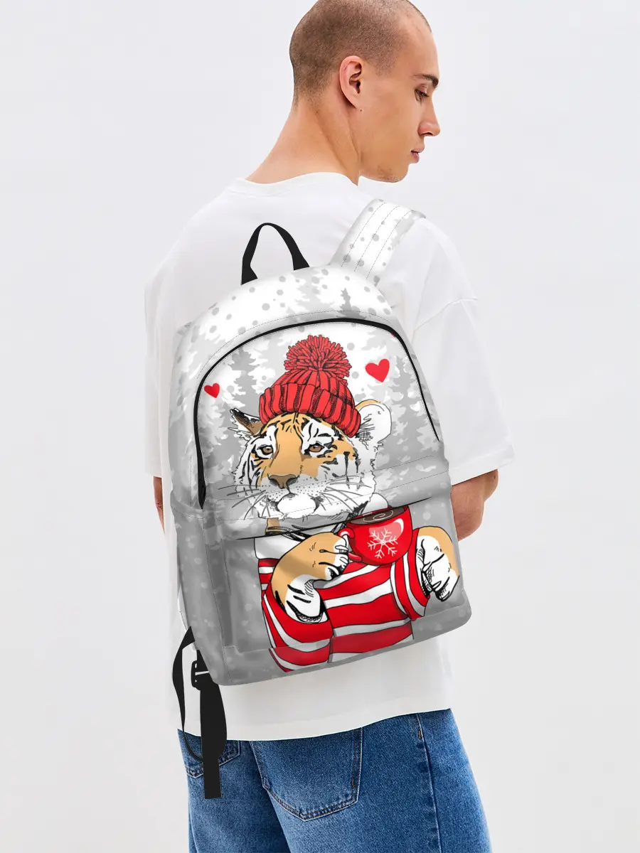Рюкзак джинсовый / Тигр с чашкой кофе