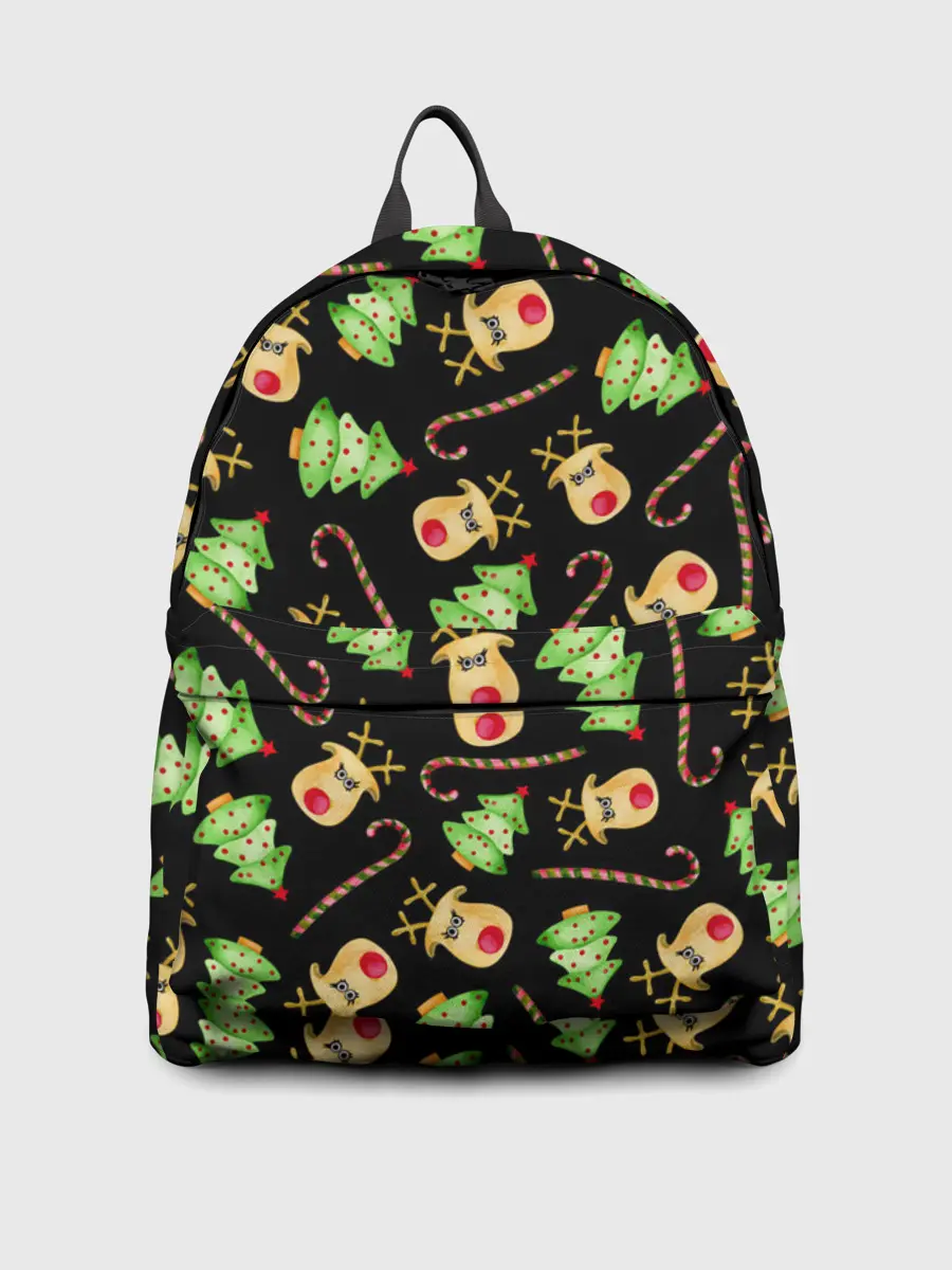 Рюкзак джинсовый / Олени, елки и карамель