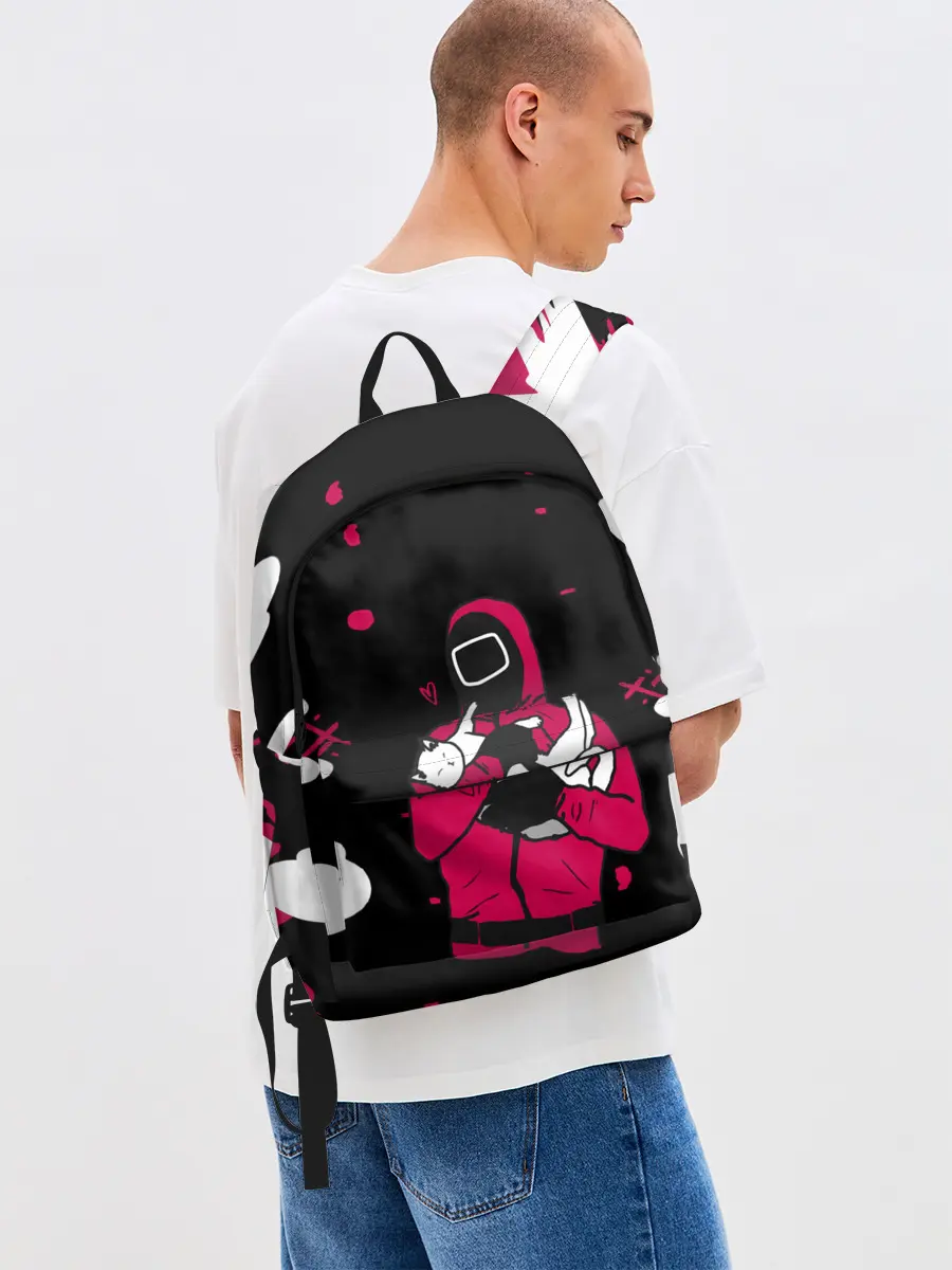 Рюкзак джинсовый / Игра в кальмара x Кот,