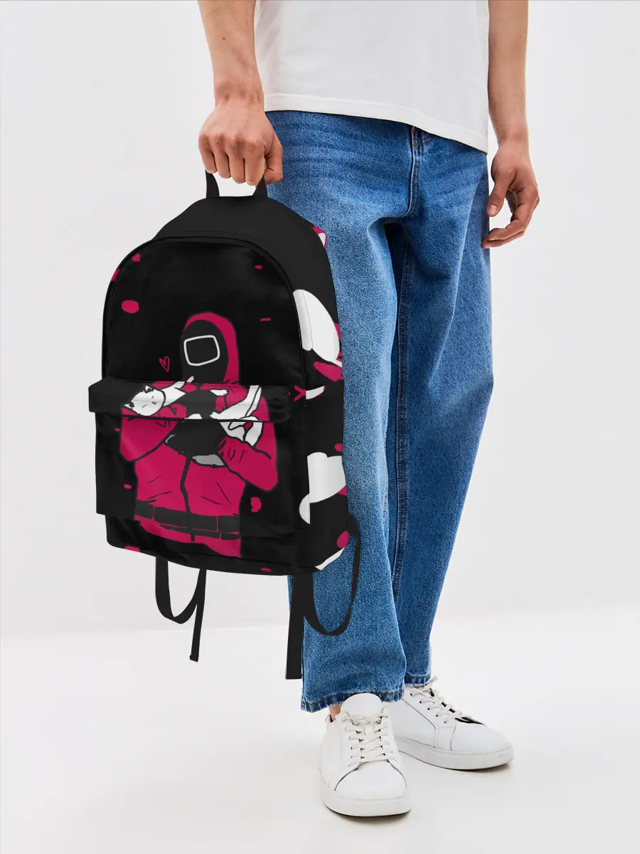 Рюкзак джинсовый / Игра в кальмара x Кот,