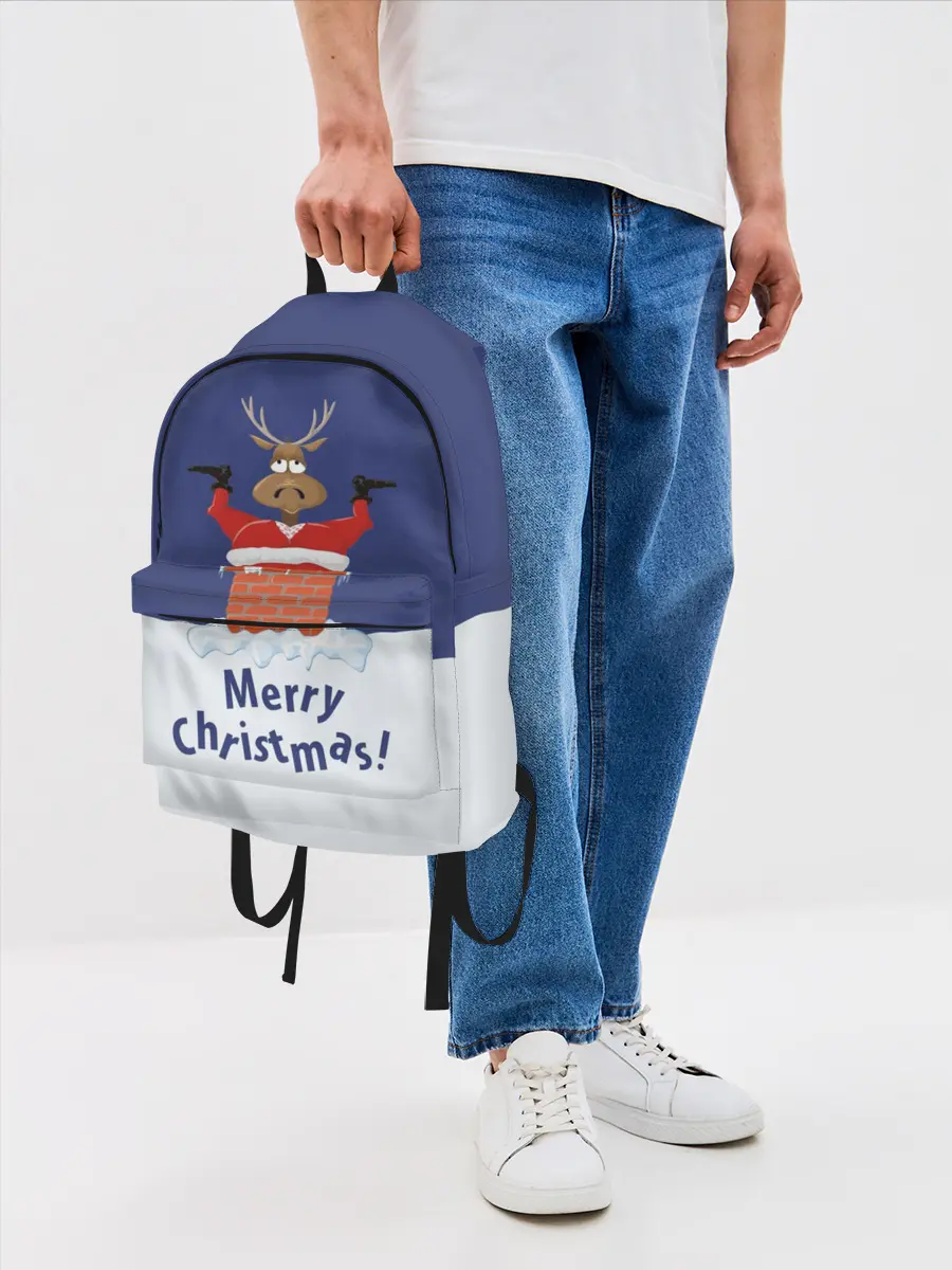 Рюкзак джинсовый / Санта в трубе с Оленем