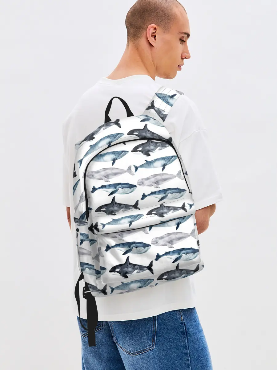 Рюкзак джинсовый / принт с китами