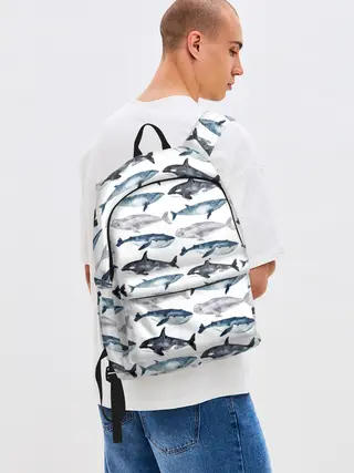 Рюкзак джинсовый / принт с китами