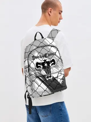 Рюкзак джинсовый / Чёрный клевер бык за решеткой.