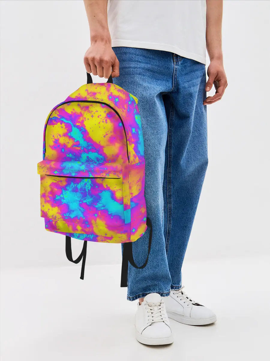 Рюкзак джинсовый / Яркая абстракция космических красок