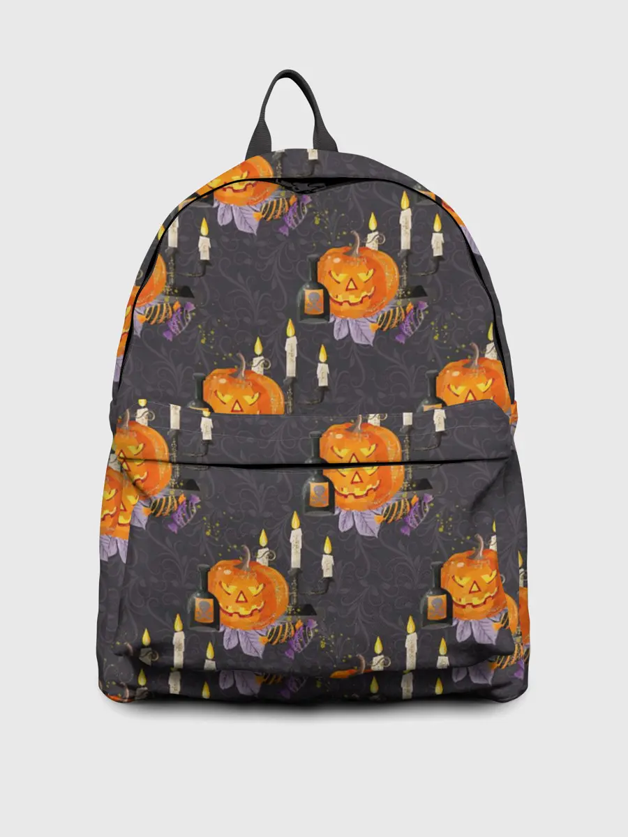 Рюкзак джинсовый / Хэллоуин - тыквы и свечи