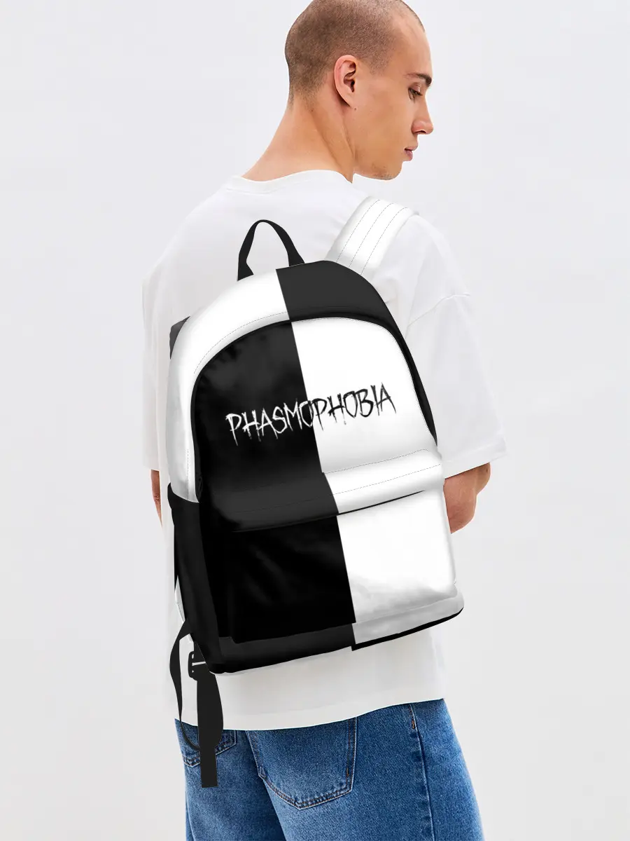 Рюкзак джинсовый / Phasmophobia logo ч/б