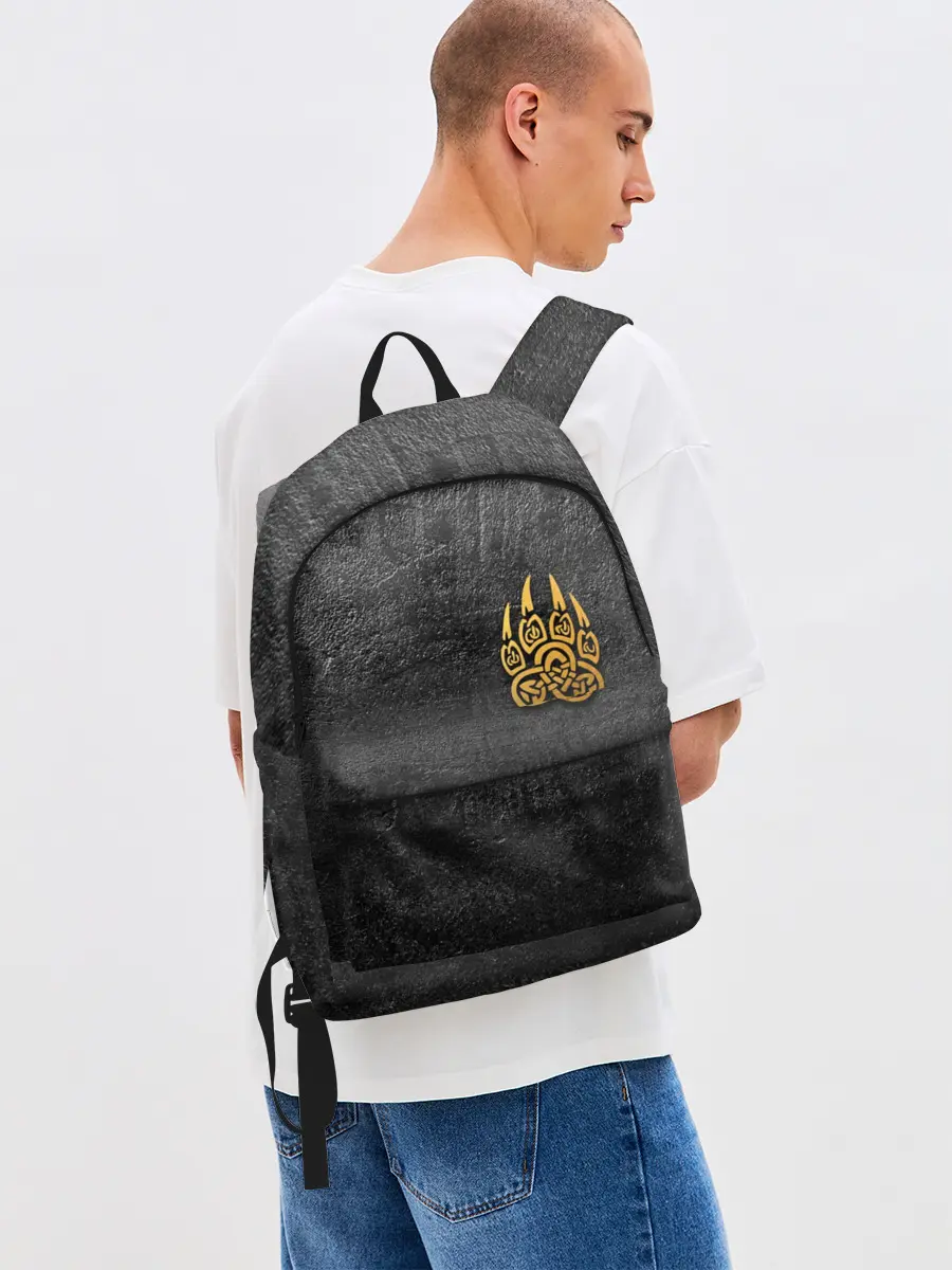 Рюкзак джинсовый / Волчий отпечаток золотом | Символ Велеса