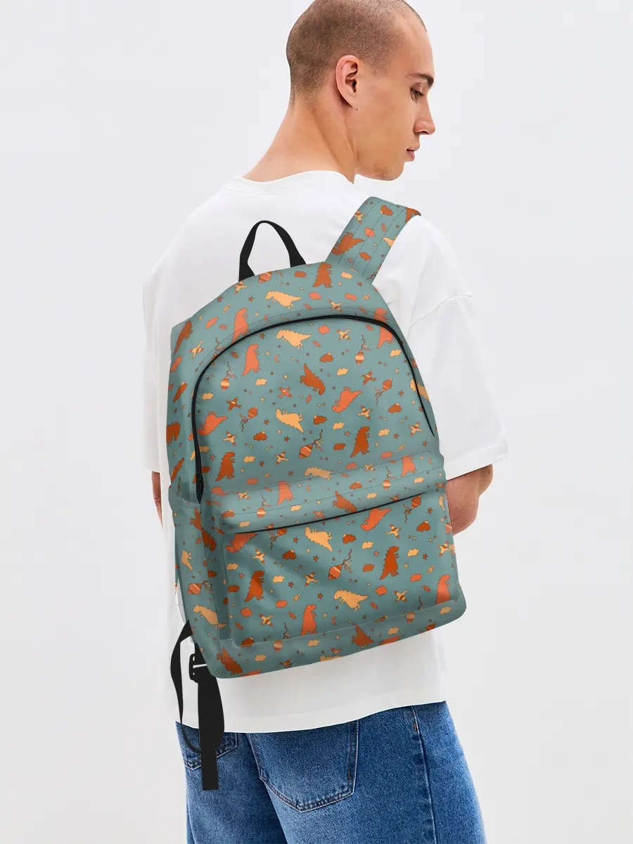 Рюкзак джинсовый / детский принт с динозаврами и звездами