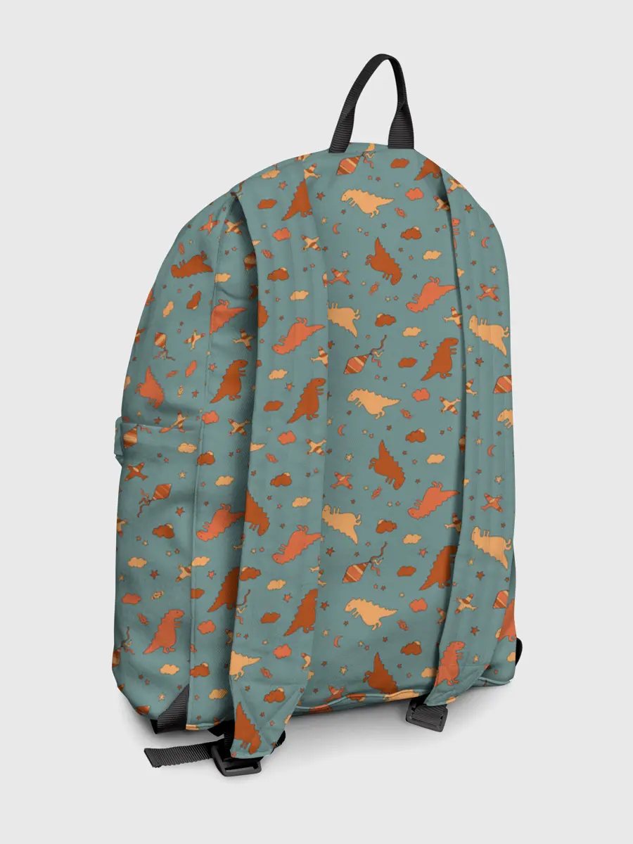 Рюкзак джинсовый / детский принт с динозаврами и звездами