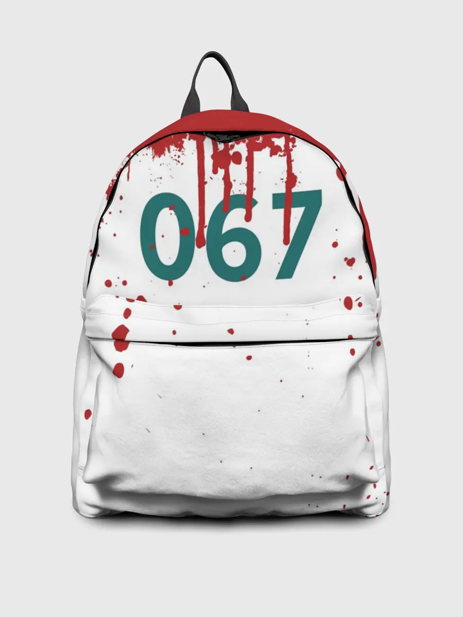Рюкзак джинсовый / ИГРА В КАЛЬМАРА ПЕРСОНАЖ 067 КРОВЬ