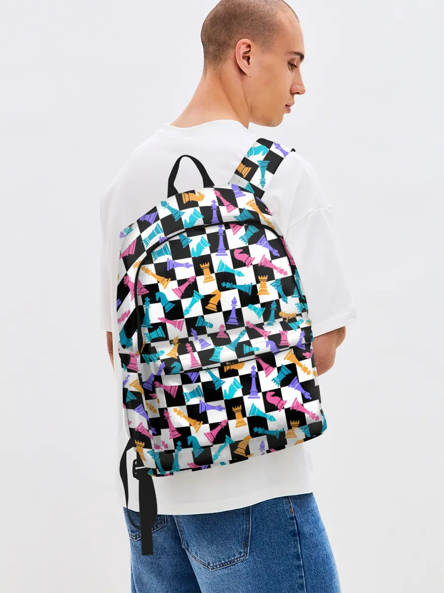Рюкзак джинсовый / Разноцветные Шахматные Фигуры
