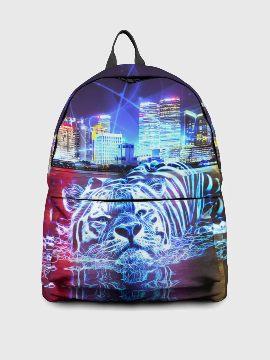 Рюкзак джинсовый / Плывущий неоновый тигр