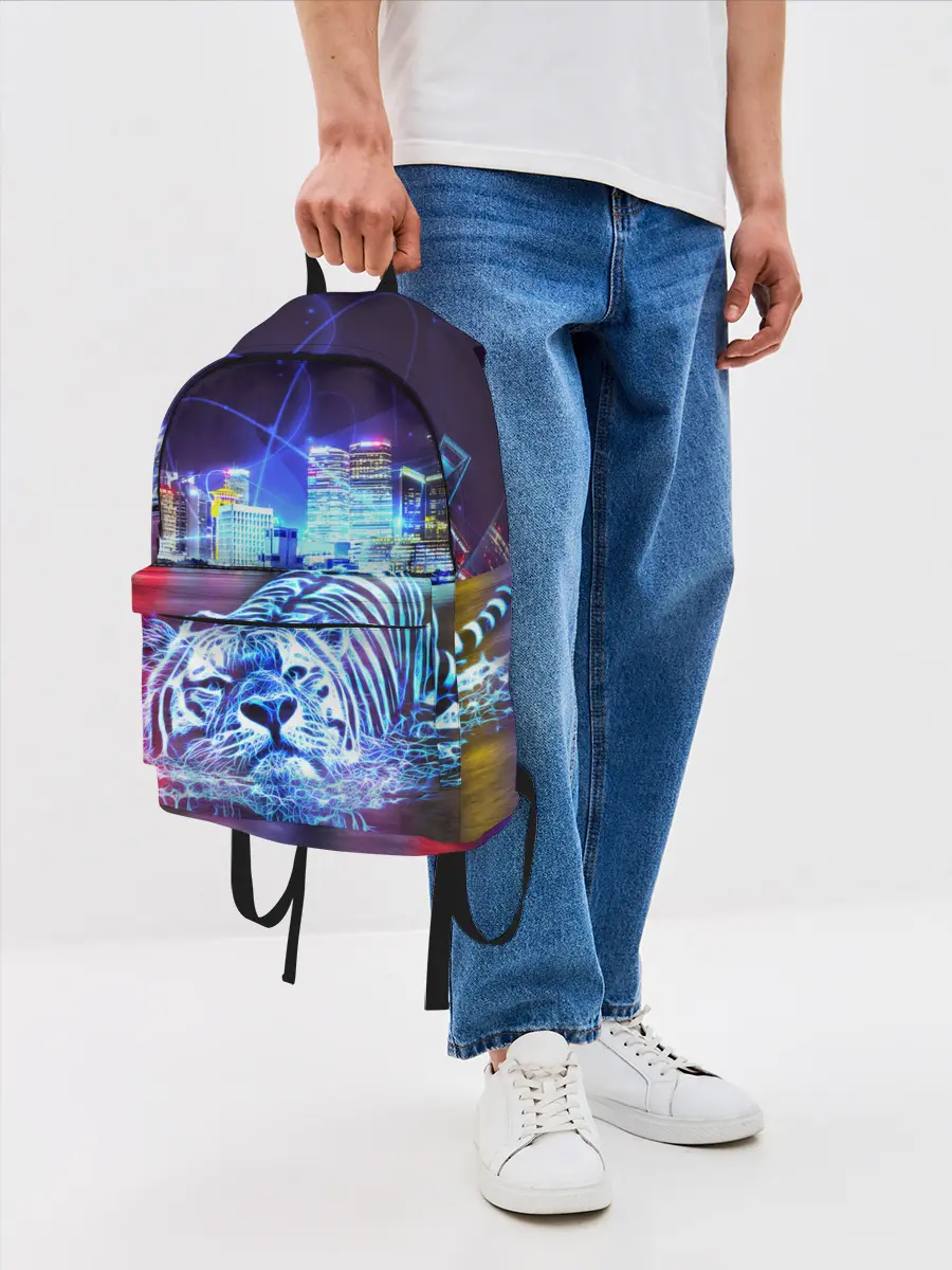 Рюкзак джинсовый / Плывущий неоновый тигр
