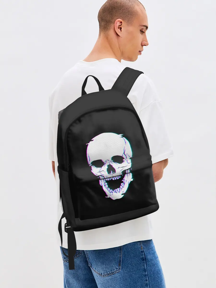 Рюкзак джинсовый / Неоновый светящийся череп
